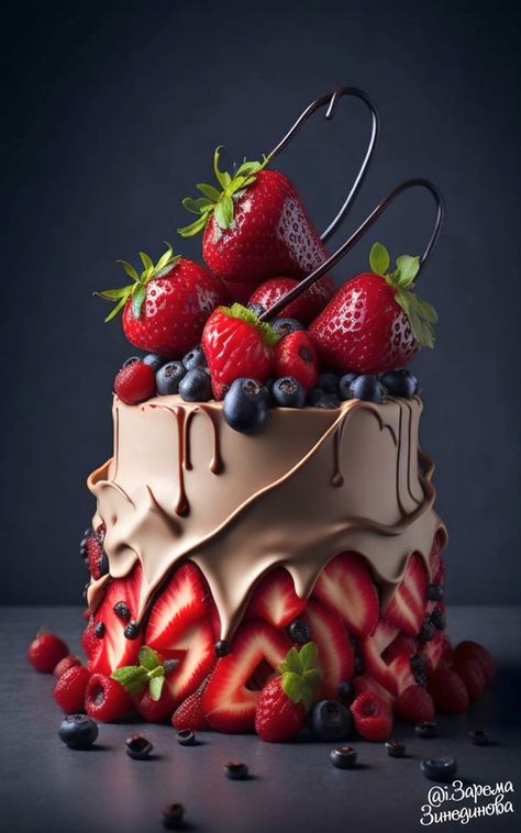 Cake Happy Birthday, Chocolate Strawberry Cake, Beautiful Cake Designs, Creative Cake Decorating, Tasty Foods, Crazy Cakes, Gorgeous Cakes, Fancy Cakes, Happy Birthday Cakes