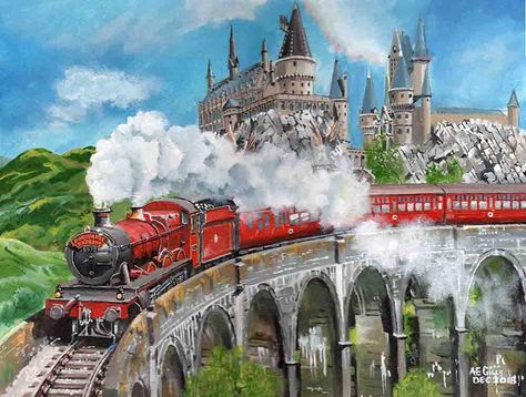 Hogwarts Express Tattoo, Hogwarts Express Drawing, Harry Potter Train Drawing, Hogwarts Express Train Drawing, Hogwarts Train Wallpaper, Hogwarts Express Painting, Hogwarts Castle Drawing, Hogwarts Express Poster, Hogwarts Train Painting