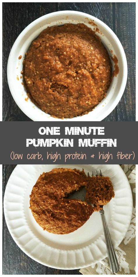 One minute pumpkin muffin - low carb, high protein. High Fiber Muffins, High Protein Low Carb Breakfast, Julia's Album, Chili Healthy, Low Carb High Protein, Low Carb Low Fat Recipes, Pumpkin Chili, Healthy Protein Snacks, Low Carb Low Sugar