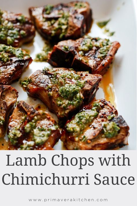 Grilled lamb chops are an easy dinner that you can have ready to eat in 10 minutes! A chimichurri marinade adds the flavour of fresh herbs to the juicy chops. This grilled lamb chops recipe makes a delicious summer dinner. #lambchop #grilledlambchop. Chimichurri Marinade, Lamb Chops Marinade, Mint Chimichurri, Grilled Lamb Chop Recipes, Lamb Chops Recipe, Lamb Loin Chops, Lamb Loin, Grilled Lamb Chops, Lamb Chop Recipes