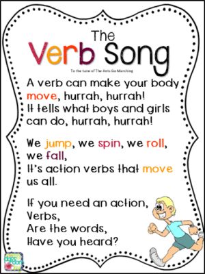 Confessions of a Teacher: I Sing Cheesy Songs- Part 1 » The Classroom Key Verb Song, Classroom Songs, The Verb, 2nd Grade Ela, Nouns And Verbs, Teaching Grammar, Teaching Language Arts, 2nd Grade Reading, First Grade Reading