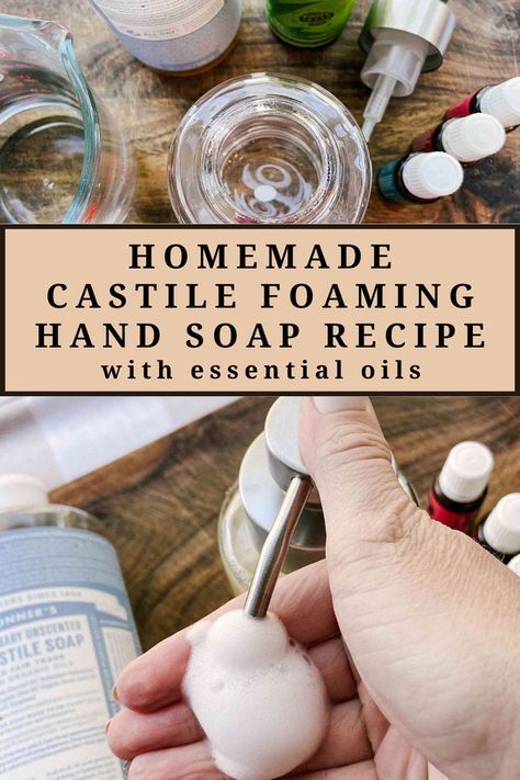 Making this easy foaming hand soap recipe with essential oils is going to replace all your store-bought hand soap. It’s the perfect natural soap recipe that is gentle on the skin, moisturizing, a great way to save money, and lasts a long time. It’s going to become your family members, friends, and guests’ new favorite hand soap! Castile Soap Hand Soap Recipes, Liquid Hand Soap Recipe, Linen Spray Recipe, Homemade Foaming Hand Soap, Foaming Hand Soap Recipe, Homemade Dishwasher Detergent, Hand Soap Recipe, Homemade Hand Soap, Natural Soaps Recipes