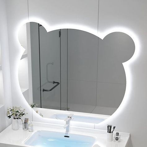 LED Bathroom Mirror Bear Shaped Wall-Mounted Vanity Mirror with Light Bear Mirror, Entryway Farmhouse, Stained Glass Chandelier, Bathroom Wall Mirror, Stained Glass Table Lamps, Bathroom Faucets Waterfall, Stained Glass Light, Bear Shape, Led Bathroom Mirror