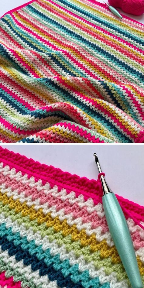 Beginner Striped Crochet Blanket, Retro Stripes Crochet Blanket, Scrappy Afghan Crochet, Crochet Stripes Pattern, Free Crochet Striped Blanket Pattern, Crochet Blanket Stripes Pattern, Mile A Minute Crochet Blanket, Red Heart Super Saver Stripes Patterns, Granny Square Stripe Blanket Pattern