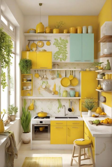 Feng Shui, kitchen colors, guide, positive vibes Feng Shui Kitchen Colors, Mustard Yellow Kitchens, Feng Shui Kitchen, Yellow Kitchen Cabinets, Feng Shui Colours, Diy Herb Garden, Kitchen Paint Colors, Small Space Kitchen, Kitchen Farmhouse