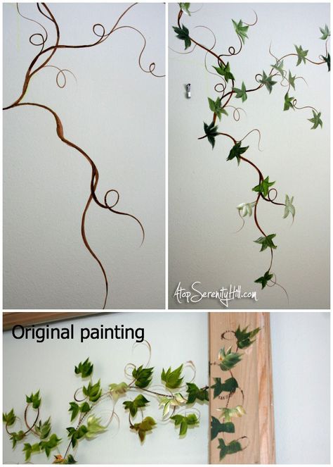 Easily add mural elements to extend a framed painting • AtopSerenityHill.com Ivy Wall, Home Decor Wallpaper, Wall Painting Decor, Wall Murals Painted, Vine Wall, Painting Decor, Wall Drawing, Wall Paint Designs, Decor Wallpaper