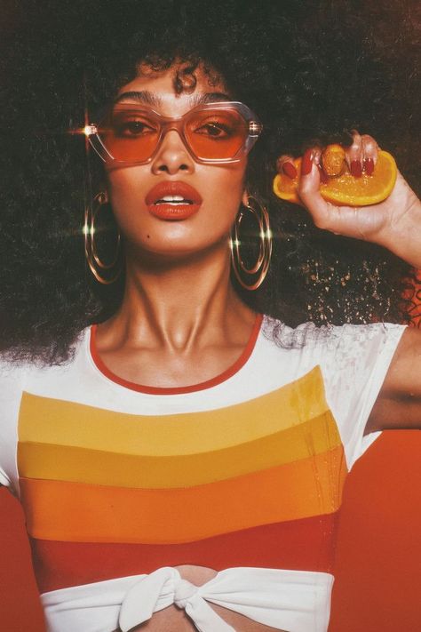 Spring 2019 Sunglass Trend: Hot Stuff [PHOTOS] – WWD 70s Photoshoot, 70s Inspired Fashion, 70s Aesthetic, Eyewear Trends, Shotting Photo, 사진 촬영 포즈, Salon Interior Design, Foto Tips, Orange Aesthetic