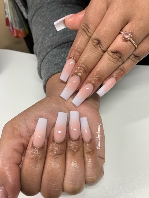 Ombre Set Nails, Neutral Ombre Nails Square, Classic Ombre Acrylic Nails, Ombre Acyrilics Nails, Beautiful Ombre Nails, Medium Ombré Nails, Ombre White Nails With Design, Classic Nail Set, Full Set Ombre Nails