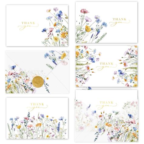 PRICES MAY VARY. Set of 20 Wedding Thank You Cards with Envelopes : This beautiful collection includes 20 bulk thank you cards with envelopes in 5 unique floral designs, perfect for expressing your gratitude on any occasion. Premium Quality and Elegant Design: Crafted from high-quality cardstock with vibrant floral prints, these 4x6 inch cards provide a luxurious feel and a sophisticated touch to your heartfelt messages. Versatile for Any Occasion: Ideal for baby shower thank you cards, weddings Golden Seal, Watercolor Stationary, Baptism Thank You Cards, Vellum Envelope, Wedding Greetings, Reading Diy, Watercolor Birthday, Baby Shower Thank You Cards, Blank Notes