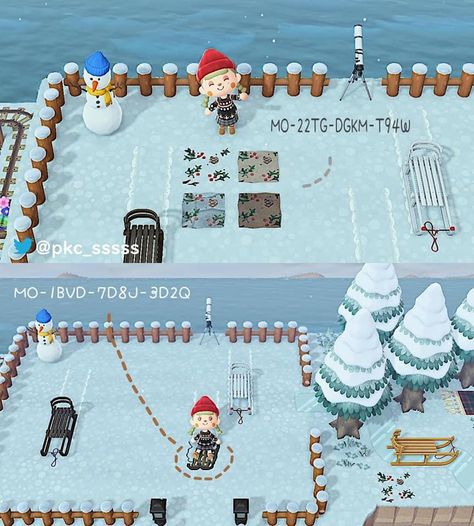 Acnh Snow Design Code, Acnh Snow, Animal Crossing Island Design, Christmas Acnh, Acnh Christmas Code, Acnh Winter, Acnh Christmas, Animal Crossing Leaf, Winter Sleds