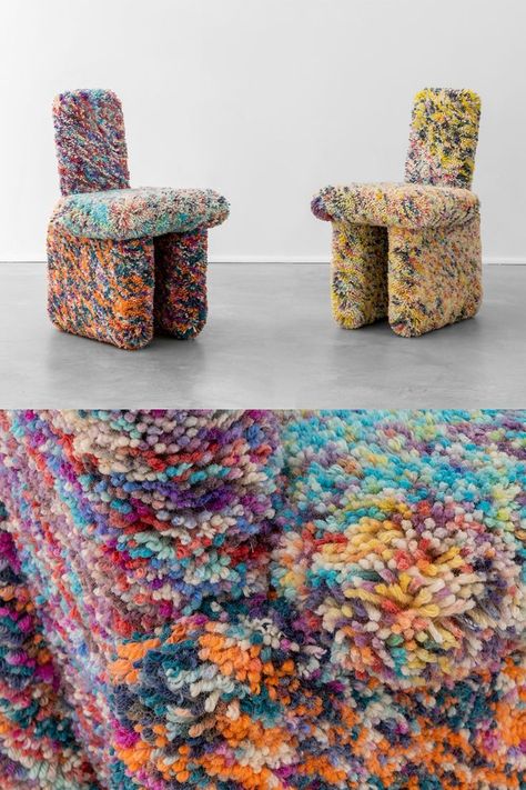 Max Lamb: Tufted Chairs, 2021. Unique; Wood, Hand-Dyed Wool | Gallery FUMI at FOG Art + Design 2022, San Francisco Fog Art, Tufted Chairs, Max Lamb, Wool Chair, Tufting Diy, Tufted Pillow, Tufted Furniture, Pillow Chair, First Apartment Decorating