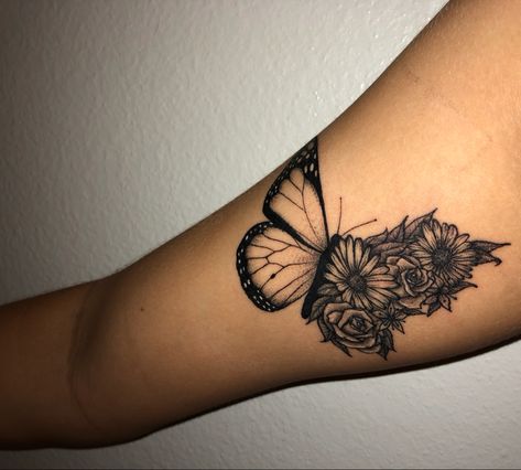 Womens butterfly flower tattoo Butterfly Tattoo Flowers, Butterfly Flower Tattoo, Flower Foot Tattoo, Tattoo Flowers, Feather Tattoo, Foot Tattoo, Butterfly Flower, Butterfly Flowers, Butterfly Tattoo