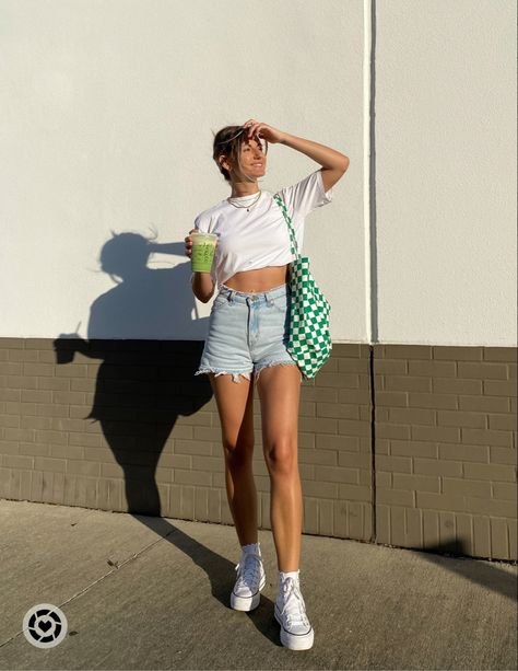 Casual outfit, boxy crop t shirt, white t shirt, basics, Levi’s shorts, platform converse, ruffle socks, spring fashion, gold jewelry Shorts are custom & linked on my ig: kristinendalton Bag: princess Polly (code: 20KRISTINE) Follow my shop @kristinendalton on the @shop.LTK app to shop this post and get my exclusive app-only content! #liketkit @shop.ltk https://liketk.it/3CyMC High Top Vans Outfit Shorts, White High Top Platform Converse Outfit, High Top Platform Converse Outfits, Outfits With White Converse, White Platform Converse Outfit, Converse High Tops Outfits, Converse Outfit Summer, Platform Converse Outfit, Converse Platforms