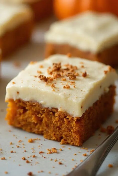 Old Fashioned Pumpkin Bars with Cream Cheese Frosting - Recipes Moms Pumpkin Bar Cream Cheese Frosting, Pumpkin Bars Brown Sugar Frosting, Pumpkin Bars With Cream Cheese Frosting Pioneer Woman, Pumpkin Pie Bars With Cream Cheese Icing, Pumpkin Bar With Cream Cheese Frosting, Recipe For Pumpkin Bars With Cream Cheese Frosting, Pumpkin Bars With Brown Butter Frosting, Pumpkin With Cream Cheese Filling, Paula Dean Pumpkin Bar