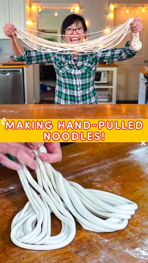 Diy Asian Noodles, Handmade Noodles Recipe, Chinese Hand Pulled Noodles, How To Make Udon Noodles From Scratch, Hand Pulled Noodles Recipe, Pulled Noodles Recipe, Noodle Dough Recipe, Handmade Noodle Recipe, Emmymade Recipes