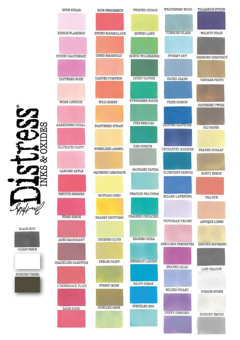 DISTRESS INK & OXIDE LABELS AND CHARTS Distress Color Combinations, Tim Holtz Distress Ink Color Chart, Lou Collins Cards, Distress Ink Color Chart, Distress Oxide Color Chart, Distress Oxide Color Combinations, Lou Collins, Beautiful Brunch, Distress Ink Techniques