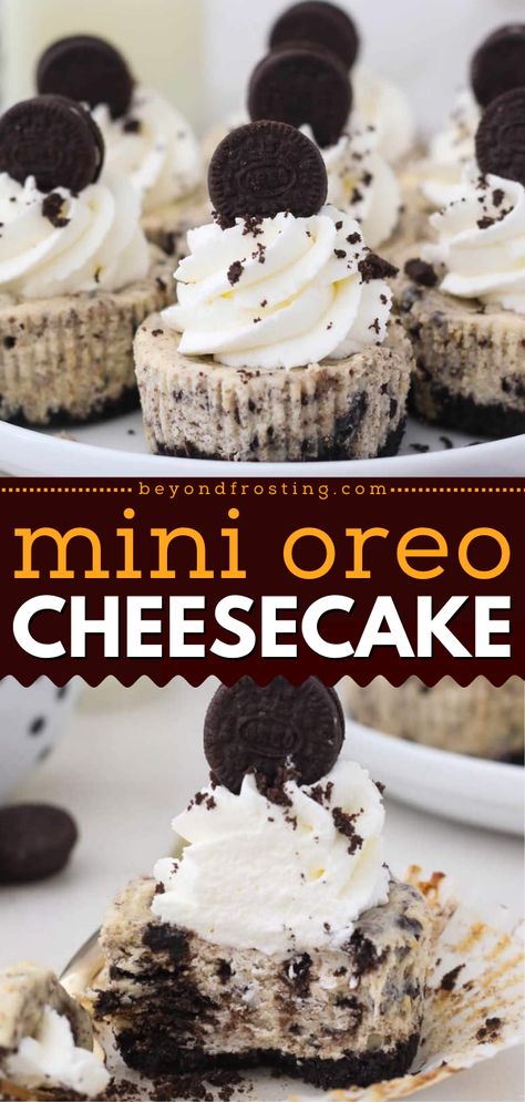 A Valentine's Day dessert recipe for mini cheesecakes! It's an easy Valentine's Day treat. From the crunchy crust to the velvety filling to the fluffy topping, these Oreo cheesecake bites are indulgent! Desserts To Take To Work, Mini Cheesecake Recipes Oreo, Quick Oreo Cheesecake, Easy Individual Cheesecakes, Mothers Day Sweets Ideas, Individual Oreo Cheesecake Cups, Mothers Day Cheesecake Ideas, Mini Oreo Desserts, Small Cheesecake Minis