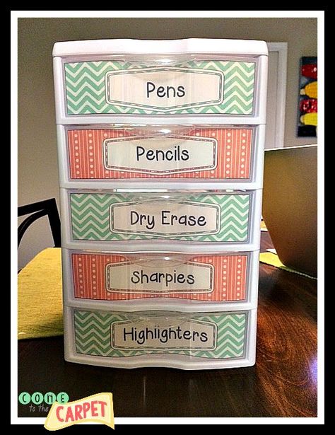 Classroom Freebies Too: 5 Drawer Mini Sterilite Organizing Labels Drawer Labels, Stationary Organization, Class Organization, Classroom Freebies, Organizing Labels, Organisation Hacks, Dollar Store Organizing, Office Crafts, School Room