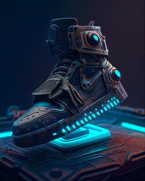 Hover Shoes Concept Art, Cyberpunk Sneakers, Jordan Shoes Wallpaper, Concept Shoes, Artsy Shoes, Nike Shoes Women Fashion, Cool Nikes, Nike Art, Futuristic Shoes