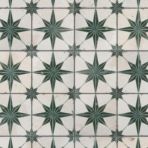 Merola Tile Kings Star Luxe Sage 17-5/8" x 17-5/8" Ceramic Floor and Wall Tile - On Sale - Bed Bath & Beyond - 38199025 Italian Tiles Pattern, White Square Tiles, Fireplace Facade, Patterned Wall, Merola Tile, Tile Saw, Italian Tiles, Square Tile, Ceramic Floor