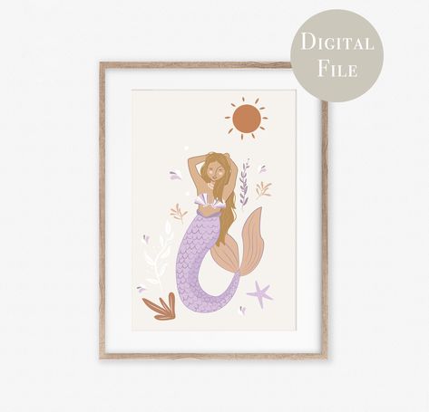 Mermaid Room Ideas Kids, Boho Mermaid, Mermaid Bedroom, Mermaid Artwork, Mermaid Room, Mermaid Print, Coastal Prints, Kids Artwork, Mermaid Art