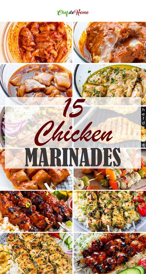 Each recipe in following collection has a unique and delicious Chicken Marinade recipe. I have also included (and highlighted) my top favorite Mediterranean, Asian, Mexican and Indian marinades. Plus sharing tips to make juicy marinated grilled chicken every time. #grilledchicken #grilledchickenrecipes #chickenmarinades #marinatedchicken #bbqchickenrecipe #grilledchickenideas #chickendinner #barbecuechicken #marinades #marinaderecipes Grilled Chicken Marinades, Marinated Chicken Breast Recipes, Grilled Chicken Breast Marinade, Delicious Chicken Marinade, Quick Chicken Marinade, Easy Marinated Chicken, Grilled Chicken Marinade Recipes, Chicken Breast Marinade Recipes, Bbq Chicken Marinade