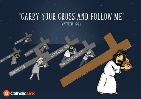 “If anyone wants to be a follower of mine, let him renounce himself and take up his cross and follow me” (Matthew 16:24) - Catholic Link Unanswered Prayers, Matthew 16, Answered Prayers, Jesus Christ Images, Fun Quiz, Catholic Quotes, God Loves Me, Catholic Faith, Christian Life