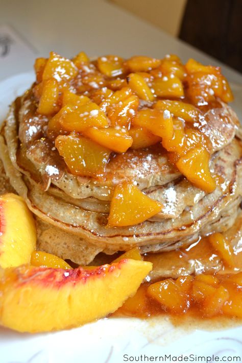 Recipe For Pancakes, Peach Pancakes, Peach Compote, Peach Sauce, Stuffed French Toast Cream Cheese, Compote Recipe, Pancake Toppings, Fruit Toppings, Canned Peaches