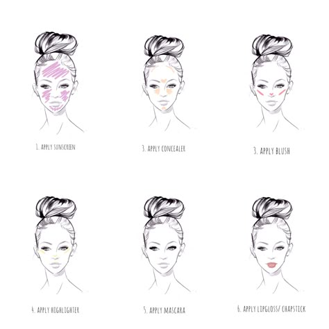 Clean Makeup Step By Step, Clean Girl Makeup Step By Step, Clean Girl Makeup Tutorial Drawing, Clean Girl Makeup Steps, Makeup Where To Apply, Makeup Looks Clean Girl, Makeup Looks Clean, Clean Makeup Look, Makeup Layout