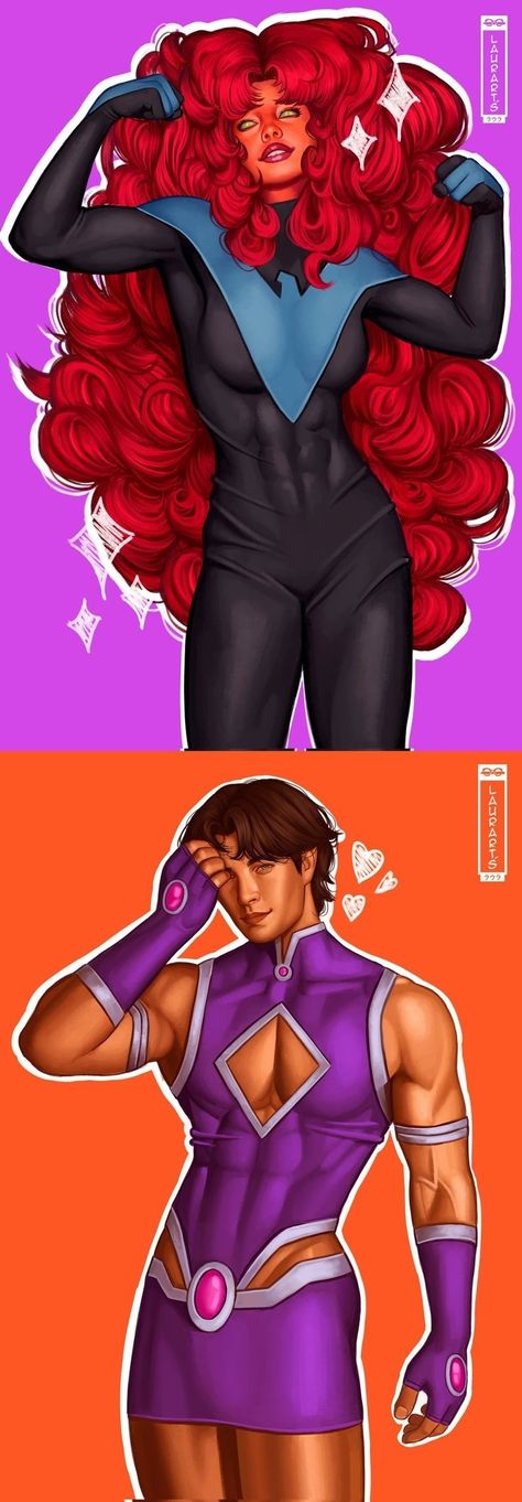 Genderbent Starfire, Starfire X Nightwing, Nightwing X Starfire, Starfire And Nightwing, Nightwing Costumes, Starfire Costume, Nightwing And Starfire, Original Teen Titans, Teen Titans Fanart