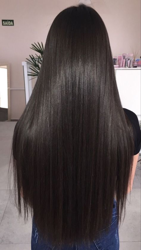 Dark Brown Hair Latina, Dark Brown Long Hair, Deep Brown Hair, Brown Straight Hair, Latina Hair, Black Brown Hair, Waist Length Hair, Dark Brunette Hair, Long Shiny Hair