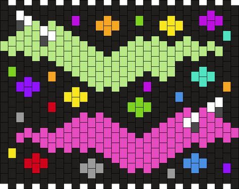 Kandi Patterns for Kandi Cuffs - Characters Pony Bead Patterns Kandi Diy, Kandi Choker Pattern, Kandi Charm Patterns, Flower Kandi Cuff Pattern, Simple Kandi Cuff Patterns, Kandi Cuff Patterns With Numbers, Gir Kandi Cuff Pattern, Multi Stitch Kandi Cuff Pattern, Multistitch Kandi Pattern