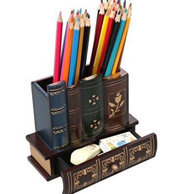 Gift for Writers 13: Book-Themed Pencil Organizer Craft Area Organization, Wooden Pencil Holder, Books Design, Pencil Storage, Book Pillow, Wooden Organizer, Wooden Pencil, Best Valentine's Day Gifts, Boss Gift