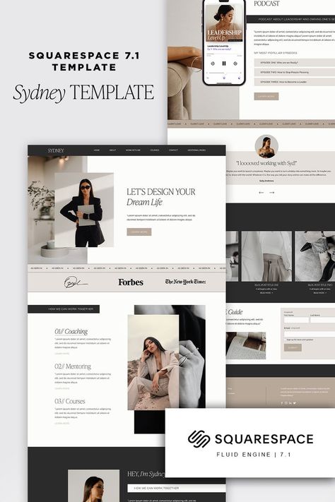 Stunning sydney template, Squarespace website template. 7.1 template with fluid engine. Neutral, beige, brown, black and white colour palette. perfect for online business coaches, life coaches and course creators Social Media Manager Website, Fitness Branding, Beautiful Website Design, Luxury Website, Website Design Inspiration Layout, Feminine Wordpress Theme, Best Website Design, Wix Website Templates, Website Logo Design