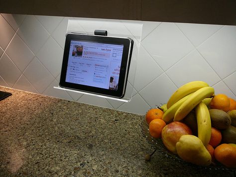 Use Your iPad As A Recipe Book? 10 Accessories For Kitchen Tablet Users : The Original Kitchen iPad Rack ($28) Ipad Kitchen Stand, Kitchen Ipad, Cookbook Stand, Cook Book Stand, Support Ipad, Ipad Holder, Kitchen Stand, Computer Stand, Prep Kitchen