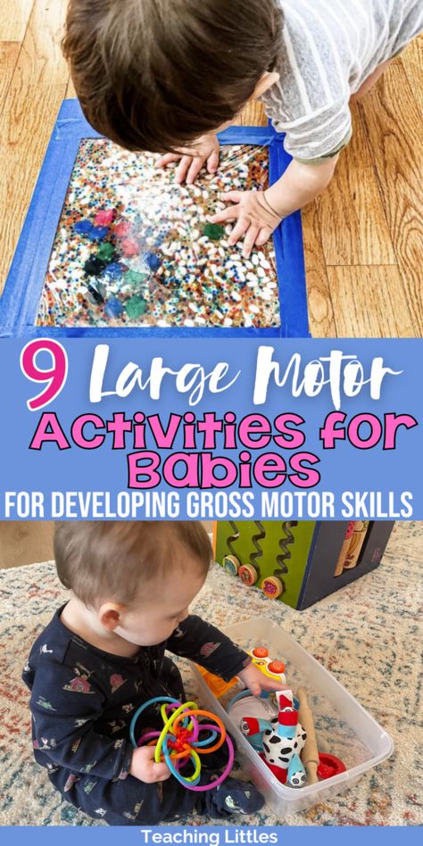 9 Large Motor Activities for Infants - Teaching Littles Infants Learning Activities, Infant Programming Ideas, Gross Motor Activity For Infants, Large Motor For Infants, Gross Motor Skills Activities For Infants, Gross Motor Activities For 6-12 Months, Gross And Fine Motor Activities For Infants, Infant Large Group Activities, Motor Development For Infants