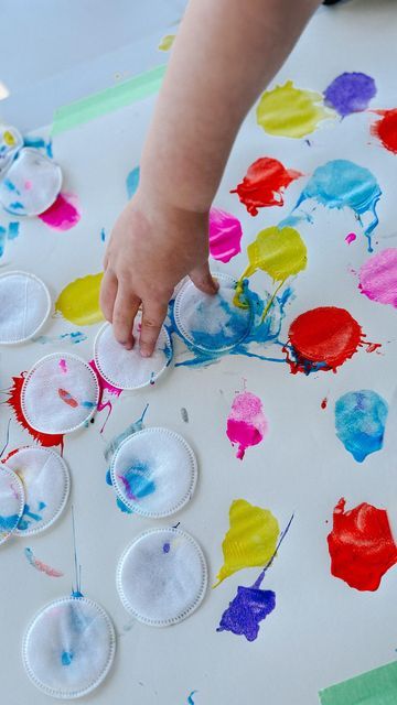 Alice 🌟 Baby and Toddler Play on Instagram: "Ted was absolutely full of beans and needing to get his excess energy out. He had asked to do some painting today so I figured we would combine the two! 💥🎨This splat painting was so much fun! He loved seeing what colour splatted out each time he hit a cotton pad! ✨ you need a decent blob of paint to get a good splat, do this outside as paint can go flying, we reused our painted cotton pads to make some collage art afterwards ✨ 💥 thanks to @t_and_e Cotton Pads Crafts Kids, Cotton Pad Art, Toddler Play, Cotton Pads, Got Him, Paint Cans, Painting For Kids, Art School, Collage Art