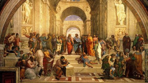 renaissance-the-school-of-athens-classic-art-paitings-raphael-painter-rafael-philosophers-HD-Wallpapers School Of Athens, Visiting The Vatican, Istoria Artei, Art Of Manliness, Vatican Museums, Sistine Chapel, Ancient Greece, Wall Art Canvas Prints, Sacramento