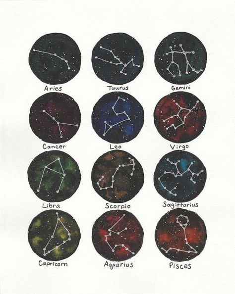 Constellations Art, Zodiac Constellation Art, Watercolor Zodiac, Cd Wall Art, Vinyl Art Paint, Koi Watercolor, Constellation Art, Tattoo Parlor, Cd Art