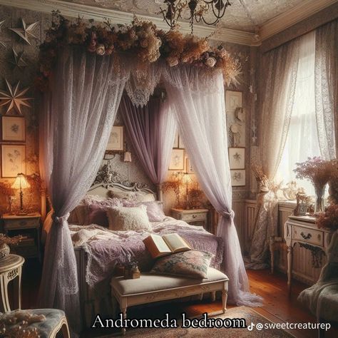 Purple Victorian Room, Princess Core Room, Rustic Cottage Bedroom, Purple Fairytale, Fairytale Room, Magical Bedroom, Fantasy Settings, Victorian Room, Romantic Princess