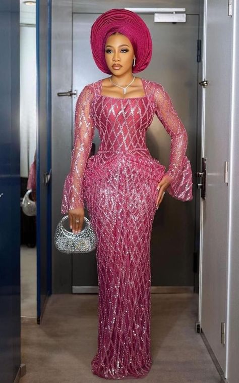 Pink Lace Gown Styles Nigerian, Owambe Lace Styles 2024, Pink Lace Asoebi Styles, Aso Ebi Lace Style 2024, Plus Size Asoebi Lace Styles, Trendy Lace Asoebi Styles, Arewa Styles, Lace Asoebi Styles, Owambe Styles