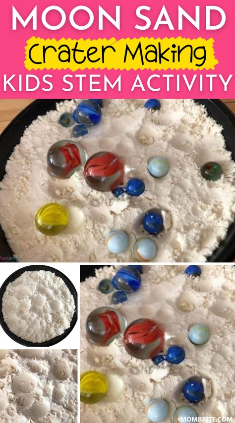 Moon Prek Activities, Marbles Activities Preschool, Space Experiments Preschool, Space Stem Activities For Kindergarten, Moon Theme Preschool Activities, Moon Sand Activities, Science Space Activities, Moon Math Activities Preschool, Moon Activities For Kindergarten