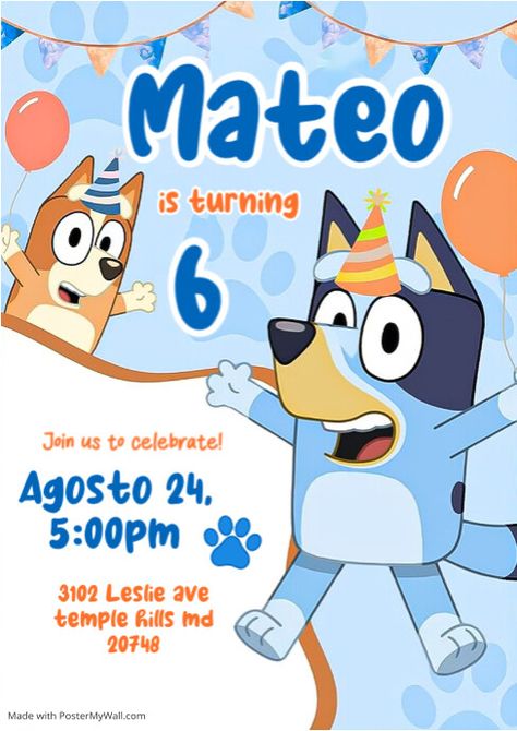 bluey birthday invitation Bluey Invitations Template Free, Bluey Birthday Invitation Template Free, Bluey Birthday Invitation, Wellness Workshop, Bluey Birthday, Kindle Book Cover, Promotional Flyers, Etsy Banner, Campaign Posters