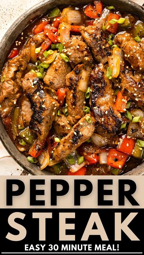 Sizzling Chinese Pepper Steak With Onions, Chinese Pepper Steak With Onions, Simple Stir Fry Recipe, Pepper Steak With Onions, Garlic Pepper Sauce, Chinese Pepper Steak Recipe, Round Eye Steak Recipes, Recipes With Hoisin Sauce, Chopped Steak Recipes