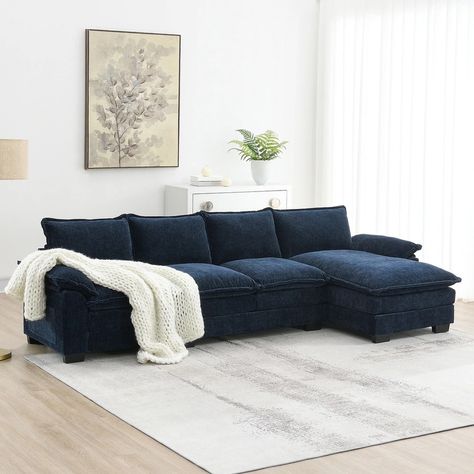 Modern L-shaped Cloud Sofa with Chaise Lounge - Bed Bath & Beyond - 40909170 Convertible Ottoman, Traditional Sofas, Apartment Lounge, Navy Living Rooms, Cloud Sofa, Couch With Chaise, Sectional Chaise, Upholstered Couch, Sectional Sofa With Chaise