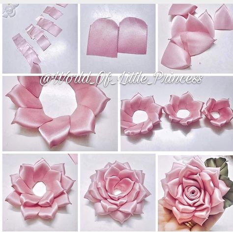 Satin Flowers Diy, Ribbon Rose Bouquets, Ribbon Flowers Bouquet, Ribbon Flowers Diy, Diy Lace Ribbon Flowers, Ribbon Flower Tutorial, Diy Ribbon Flowers, How To Make Rose, Ribbon Crafts Diy