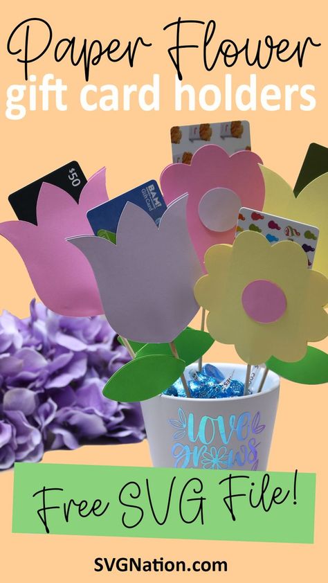 Free paper flower bouquet template. Each flower holds a gift card and is a perfect gift for mom for Mother's Day. Gift Card Holder Template, Flower Bouquet Gift, Gift Card Bouquet, Mother's Day Gift Card, Mother's Day Bouquet, Teacher Gift Card, Gift Card Holders, Bouquet Gift, Crafts For Seniors