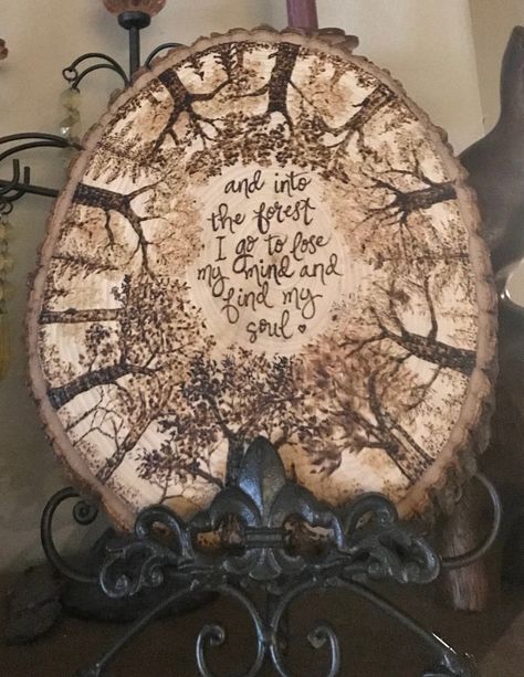 "This is a design wood burned by the artist on a rustic slice of  basswood.  Completely handmade and unique.  No lasers, stencils, etc. were used.  Signed by the artist.  Makes a great gift.  Sealed with mineral oil.  Approximate size 9 1/2\" x 11\".  Stand not included.  Only one available." Large Wood Burning Ideas, Wood Burning Quotes, Woodburning Art Ideas, Wood Burning Ideas Gifts, Wood Burning Designs, Farmhouse Birthday, Pyrography Projects, Wood Burned Gifts, Wood Burning Tips