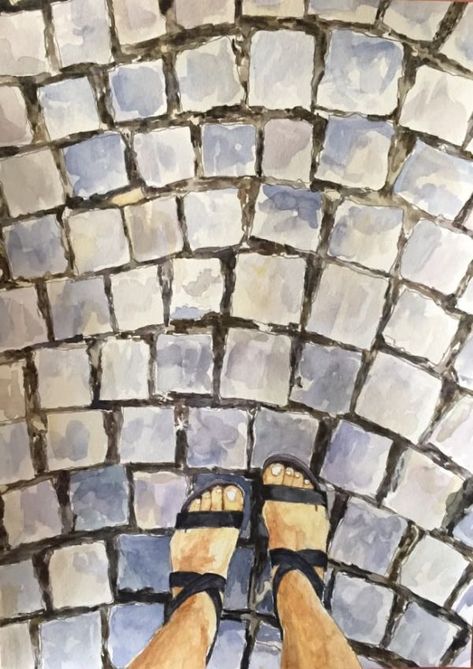 Cobblestones, Sibiu, 2017, 15 x 11, watercolor on paper by Arran Harvey at Arran Harvey Studio How To Draw Cobblestone, Watercolor Cobblestone, Cobblestone Painting, Living Room Canvas Art, Dining Room Art, Unique Canvas, Beautiful Living Rooms, Bathroom Art, Bedroom Art