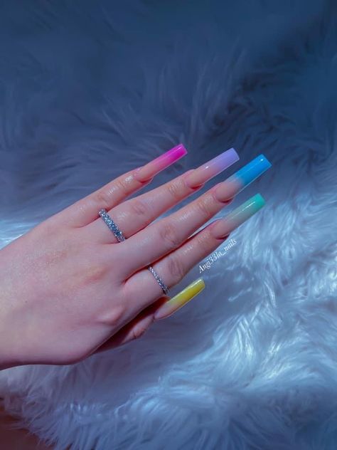 Ombre Nail Colors, Summer Nails Neon, Acrylic Nails Stiletto, Acrylic Nails Nude, Ombre Acrylic Nails, Colored Acrylic Nails, Glow Nails, 13k Followers, Acrylic Nails Coffin Pink